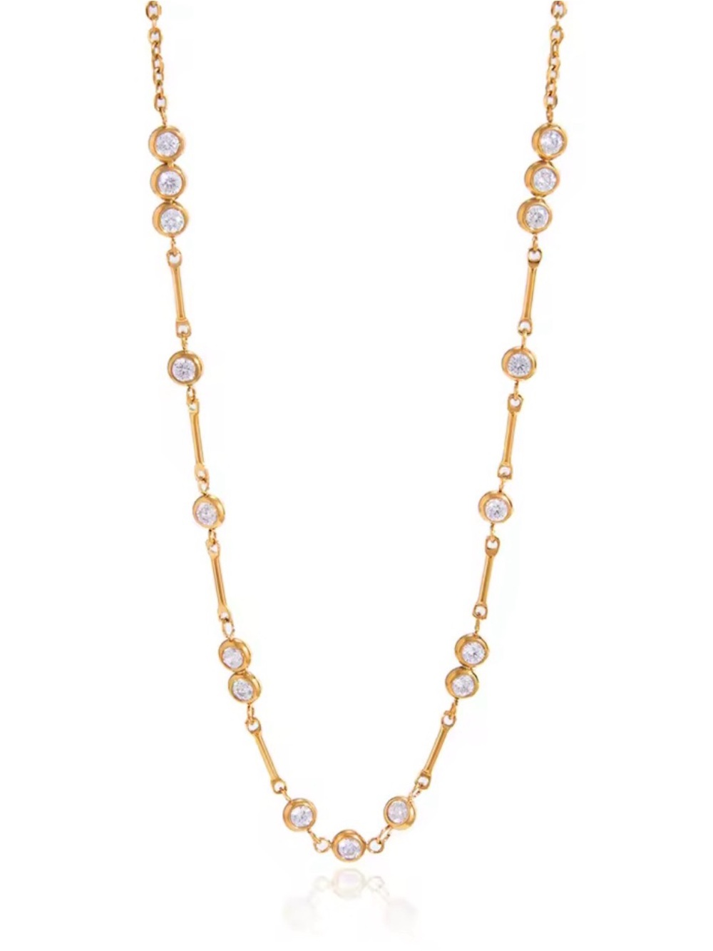 Minimalist 18k gold God Plated PVD Sparkling White Sapphire Station Necklace